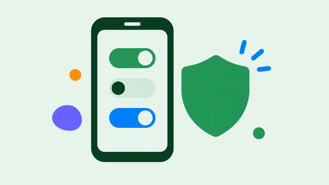 Silueta abstracta de un teléfono con interruptores y un escudo verde
