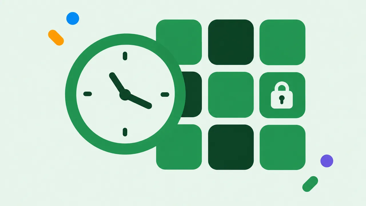 Esfera de reloj abstracta superpuesta a iconos de apps redondeados